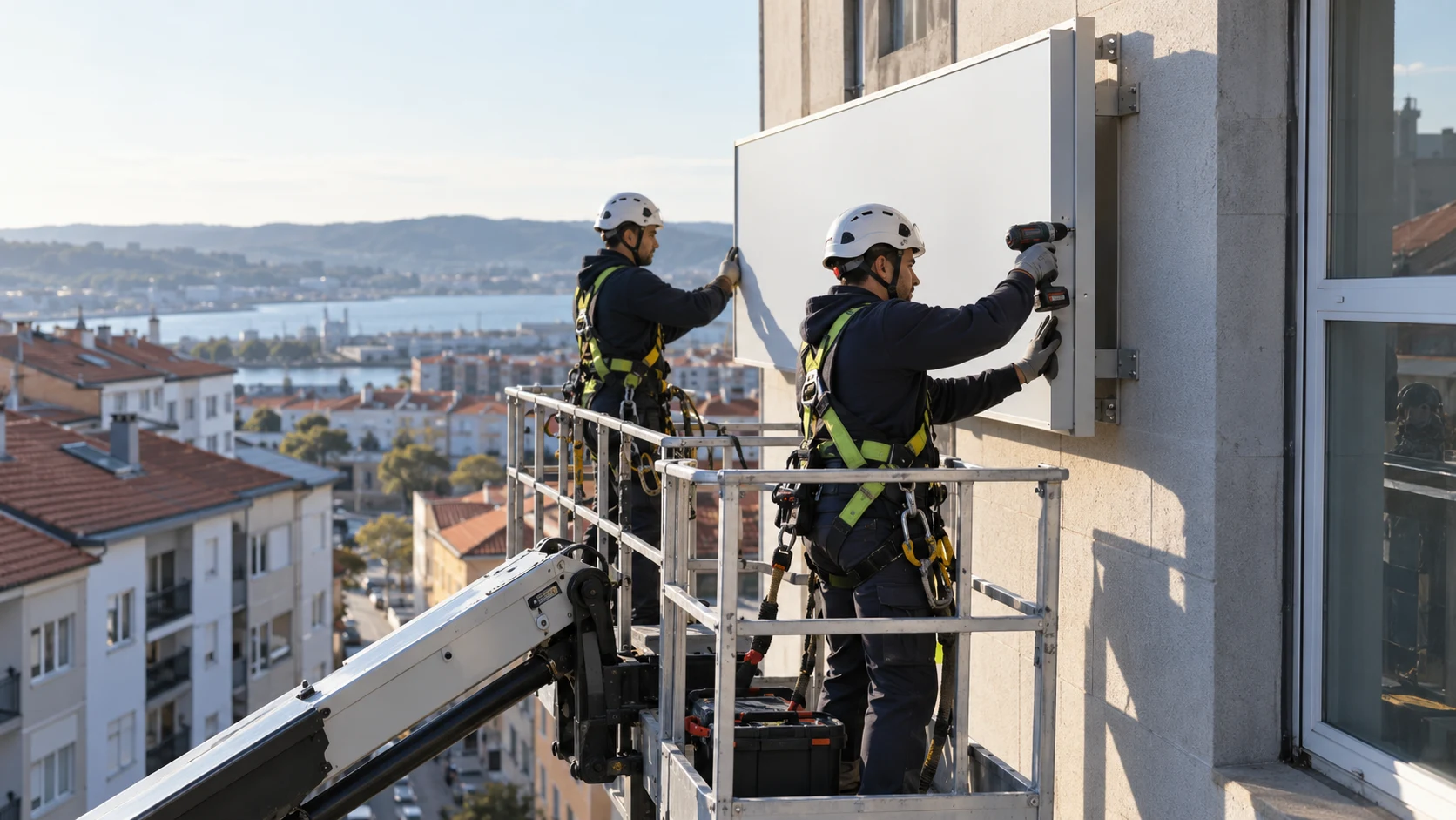 Instalación y retirada de rótulos y lonas en altura en Avilés